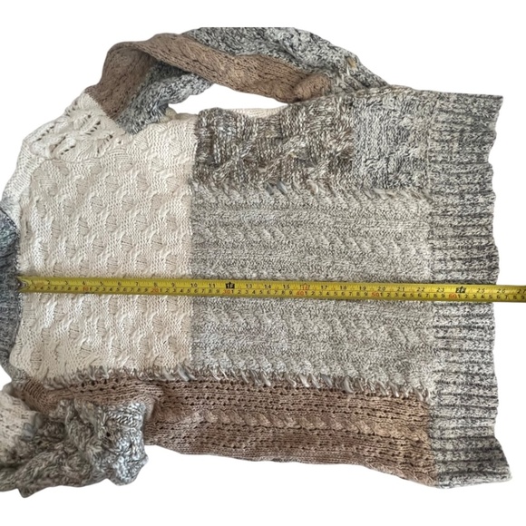 ColdWater Creek Patchwork Turtle Neck Chunky Open Knit Sweater SZ XL 16. Cozy - Picture 8 of 11